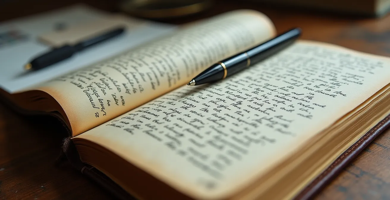 Quaderno aperto con annotazioni strategiche e carte simboliche per pianificazione professionale