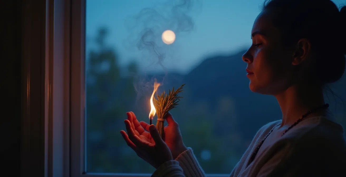 Vista notturna di una finestra aperta con luna calante visibile