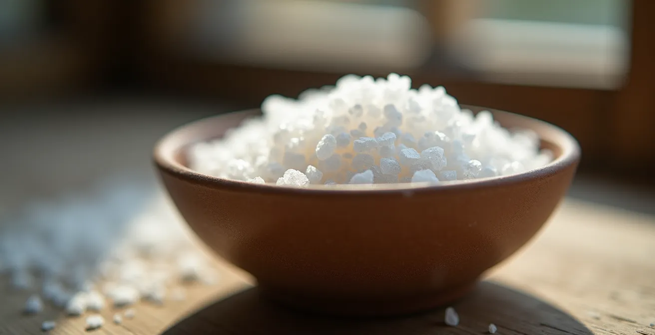 Ciotola di sale grosso posizionata nell'angolo di una stanza